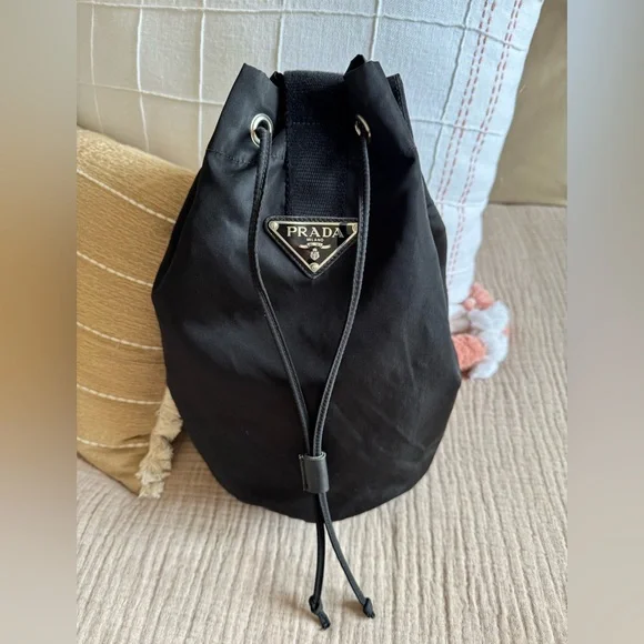Prada Vintage Bucket Bag with Enameled Metal Triangle Logo Plate